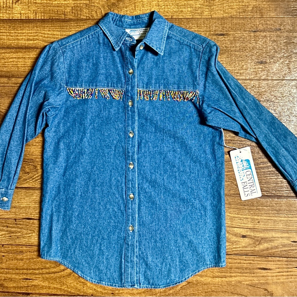 Central Falls • USA • Denim • Girl (Medium) • Blue • Beaded Fringe • Blouse •New